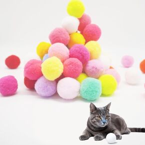 Premium Soft Pom Pom Balls, Funny Interactive Cat Pompom Toys, Lightweight, Interactive, Assorted Colors, Cat Toy Balls for Kitten Training and Play, Craft DIY Decorations (50PCS & 1.2Inches)
