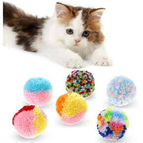 6 PCS Soft Plush Cat Ball 2 بوصة قوس قزح Cat Toy Colorfull Pom Pom Small Plush Kitty Soft Woolen Yarn Puffs للقطط الداخلية هريرة ممارسة اللعب
