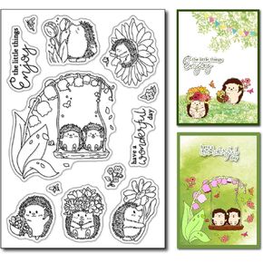 Arbuya Spring Flowers Hedgehogs Clear Stamps for Card Making Photo Album Decorations,Hedgehogs Tulip Album Decorative Silicon Stamp for DIY Scrapbooking Supplies