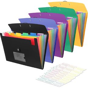 5 Pack 7 Pocket Organizer Filedian ، مجلد الملفات المتسع مع الملصقات ، مجلد ملفات قابلة للتوسيع من البلاستيك لأوراق خطاب حجم الخطاب A4 ، مثالية للمنزل ، اللوازم المكتبية ، أساسيات الكلية