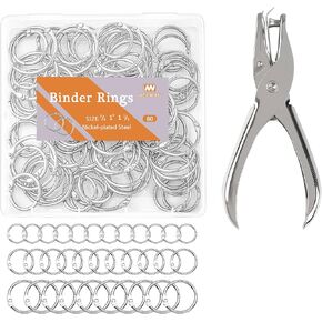 80pcs حلقات رابط أوراق فضفاضة أحجام متنوعة (0.75 ، 1 ، 1.2 بوصة) ، حلقات الكتب مع ثقب واحد ، حلقة معدنية للحرف اليدوية
