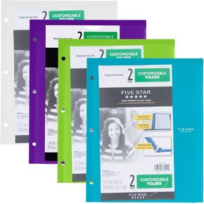 Five Star Plastic Folders, Customizable, Assorted Colors, Trend, 4 Pack (38091)