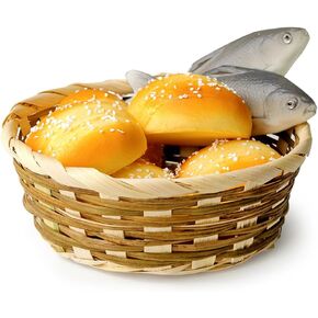 8pcs أرغفة المعجزة وزخارف السمك 2 سمكة مزيفة 6 خبز مزيف مع سلة ، هالوين هالوين بحر الأسماك الزهرية
