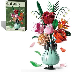 Roses Building Set Flowers Bouquet with Vase for Adults -566pcs