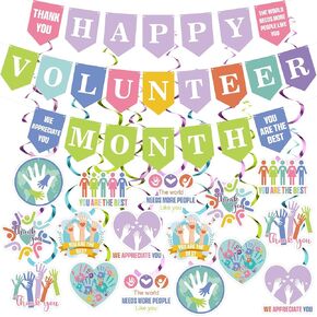 35 PCS ديكورات متطوعة شكرًا لك المتطوعين Happy National Volunteer Week Banner Banner نحن نقدرك لافتة ملونة شنقا دوامات جدار ديكور مهرجان عطلة