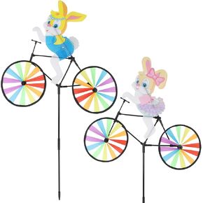 Winemana 2 PCS Decor Easter Pinwheels Decor for Yard ، 36.5 "طواحين الهواء في الهواء الطلق ديكورات عيد الفصح ، عيد الفصح Bunny Garden Stakes & Wind Spinner for Kids