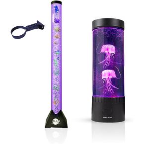 Brewish 4Ft Sensory LED Bubble Fish Water Tube Lamp Wall Bracket Included and Desktop Jellyfish Lamp Bundle