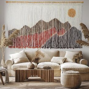 Hunnmingre Macrame Wall Hanging 59 "W × 35" L كبير تراجع الأنسجة Macrame Boho Wall Art Decor