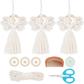 Origach 3 Set DIY Angel Macrame Kit ، Boho Wall Hanging Ornament للمبتدئين ، مجموعة Angel Wings مع تعليمات تعليمية للبالغين