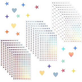 1800pcs ملصقات ثلاثية الأبعاد اللامعة ، 12 حلوى تلميح ملصقات القلب الصغيرة ملصقات صغيرة النجوم ، ملصقات صغيرة ملصق