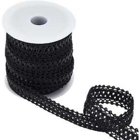 FINGERINSPIRE 10 Yards PU Imitation Leather Braid Ribbon 3/4 inch Wide Black PU Leather Ribbon with Plastic Spools Leather Braid Trims Flat Braid Strap Trim for Dress Curtain Decor