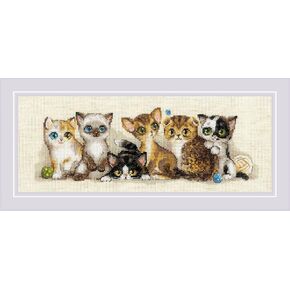 RIOLIS - Kittens 2180, Cross Stitch Kits 15¾" x 6", Cross Stitch Kits for Beginners & Advanced, Crossstitching Kit Adult, Embroidery Counted Stitching Kit