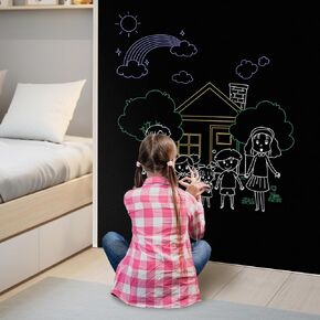 ZNCMRR 47"x35" Large Magnetic Chalkboard Wallpaper Peel and Stick Chalk Board Wall Sticker Removable Blackboard Contact Paper with 12 Chalks Magnetic Wall Decal for Kids Playroom Office School