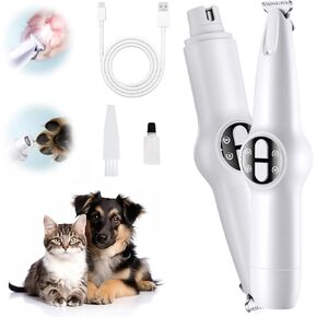 2 في 1 Dog Clippers Grooming Kit ، USB قابلة لإعادة الشحن الكلب Paw trimmer منخفض الضوضاء LED LED ضوء الأظافر الأظافر ، الكلاب اللاسلكية طاحونة الأظافر مع 3 وضع للكلاب ،