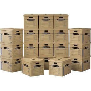Bankers Box Medium Classic Moving Box 10 Pack, Reinforced Handles, Tape-Free Assembly, Box with Lid, 19-in x 14.5-in x 15.5-in (7717205)