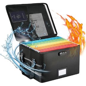 File Box with Lock 5200°F, 6 Layers of Functional Materials of Fireproof Document File Organizer Box with Water-Resistant Zipper & Adjustable Handle (Black, Grey)