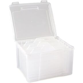 The Lakeside Collection Clear Card File Box with Six Dividers, 10 x 7, Perfect for Photo, Scrapbook, Craft, and Greeting Card Storage