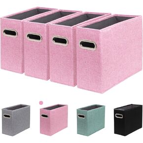 4 Packs Letter Size File Organizer, File Folders Organizer, Fabric Storage Box, Collapsible Paper Organizer with Metal Handle, Smooth PVC Rails, Only Box (Black)