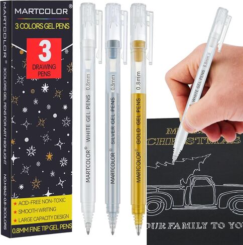 White Gel Pens, 05/08/10mm Assorted Tip Opaque Archival Ink Pen for Journaling, Art, or Drawing - For Holiday Gifts & DIY Projects, White Gel Pens for Art Highlight, 3 Pack in Kuwait