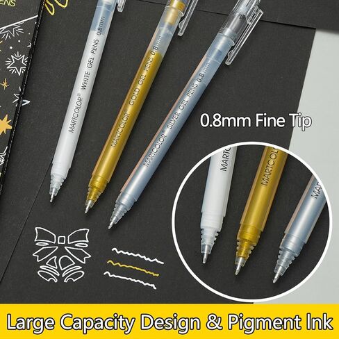 White Gel Pens, 05/08/10mm Assorted Tip Opaque Archival Ink Pen for Journaling, Art, or Drawing - For Holiday Gifts & DIY Projects, White Gel Pens for Art Highlight, 3 Pack in Kuwait