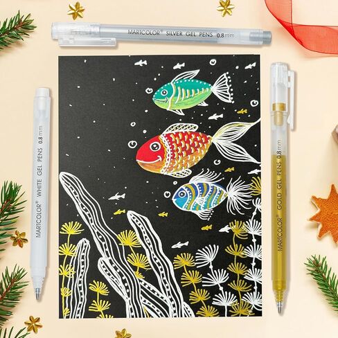 White Gel Pens, 05/08/10mm Assorted Tip Opaque Archival Ink Pen for Journaling, Art, or Drawing - For Holiday Gifts & DIY Projects, White Gel Pens for Art Highlight, 3 Pack in Kuwait