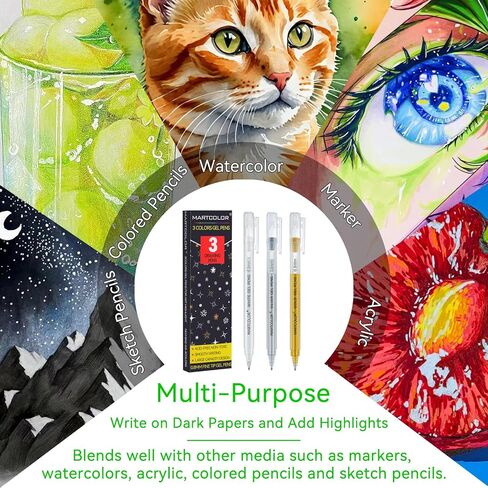 White Gel Pens, 05/08/10mm Assorted Tip Opaque Archival Ink Pen for Journaling, Art, or Drawing - For Holiday Gifts & DIY Projects, White Gel Pens for Art Highlight, 3 Pack in Kuwait