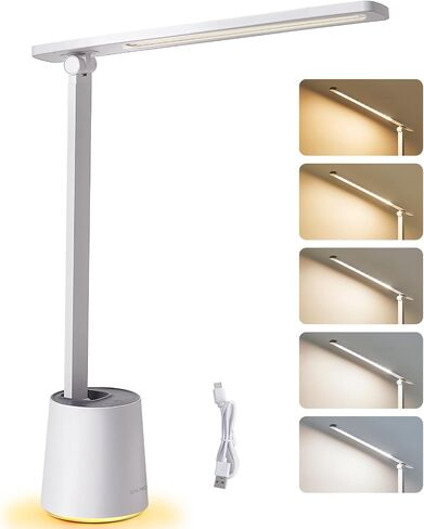 Upgraded LED Desk Lamp with Wireless Charger, Stepless Dimmable Foldable Table Lamp for Home Bedroom Office Sturdy Room, 3 Color Temperatures, Memory Function in Kuwait