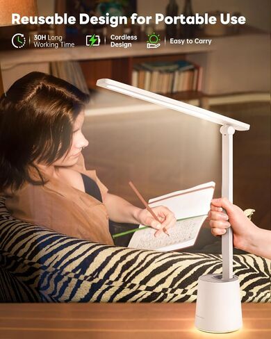 Upgraded LED Desk Lamp with Wireless Charger, Stepless Dimmable Foldable Table Lamp for Home Bedroom Office Sturdy Room, 3 Color Temperatures, Memory Function in Kuwait