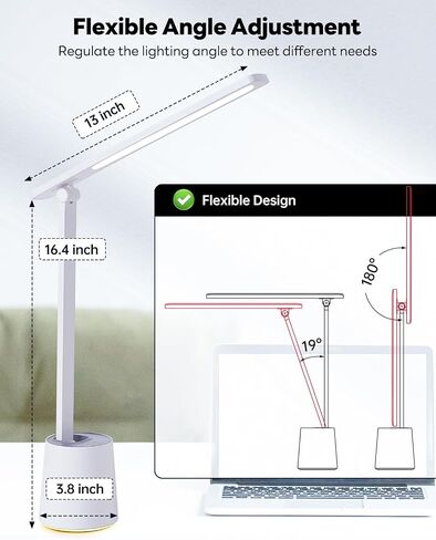 Upgraded LED Desk Lamp with Wireless Charger, Stepless Dimmable Foldable Table Lamp for Home Bedroom Office Sturdy Room, 3 Color Temperatures, Memory Function in Kuwait