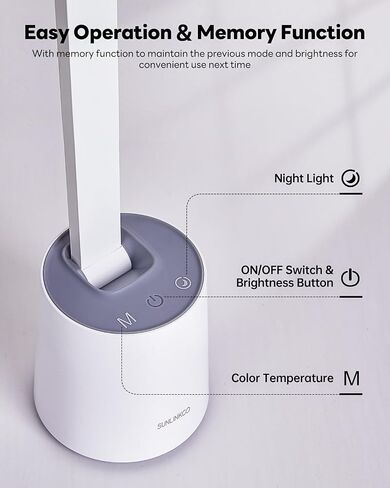 Upgraded LED Desk Lamp with Wireless Charger, Stepless Dimmable Foldable Table Lamp for Home Bedroom Office Sturdy Room, 3 Color Temperatures, Memory Function in Kuwait