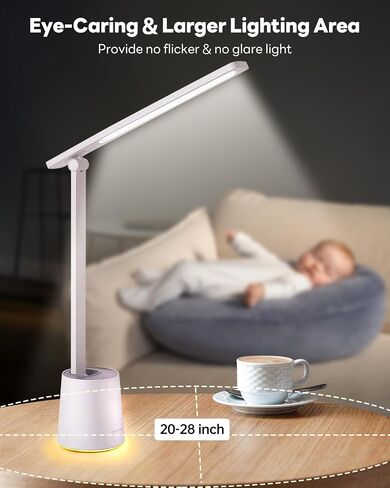Upgraded LED Desk Lamp with Wireless Charger, Stepless Dimmable Foldable Table Lamp for Home Bedroom Office Sturdy Room, 3 Color Temperatures, Memory Function in Kuwait