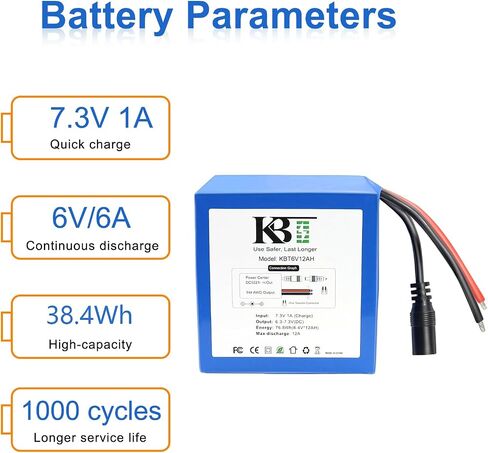 KBT 6V 6AH LIFEPO4 استبدال البطارية ، الحجم الصغير مع الشاحن ، شحن الكابل ، موصل الكابلات للأطفال ركوب الألعاب ، أضواء الفانوس ، Streamlight Litebox ، نظام إنذار الأمان المنزلي in Saudi Arabia
