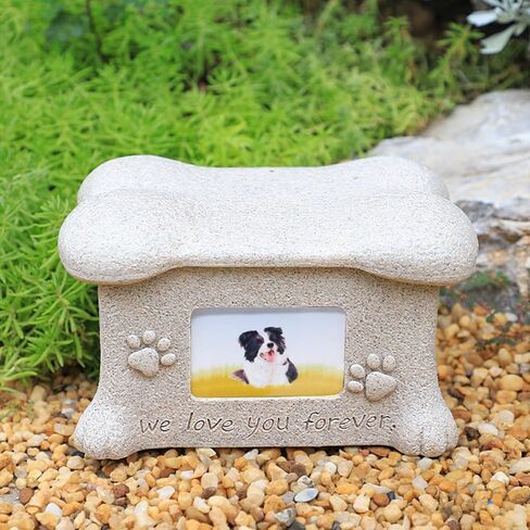 Pet Urn for Dog Ashes Box with Picture Funeral Cremation Box for Cat Resin Bone Shape Keepsake with Photo Frame for Loss of Dog Remembrance Gift (Yellow Cat Urn) in Saudi Arabia