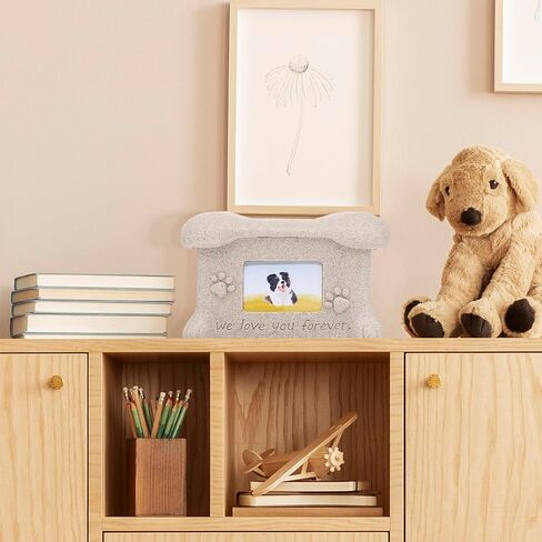Pet Urn for Dog Ashes Box with Picture Funeral Cremation Box for Cat Resin Bone Shape Keepsake with Photo Frame for Loss of Dog Remembrance Gift (Yellow Cat Urn) in Saudi Arabia