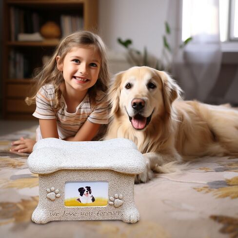 Pet Urn for Dog Ashes Box with Picture Funeral Cremation Box for Cat Resin Bone Shape Keepsake with Photo Frame for Loss of Dog Remembrance Gift (Yellow Cat Urn) in Saudi Arabia