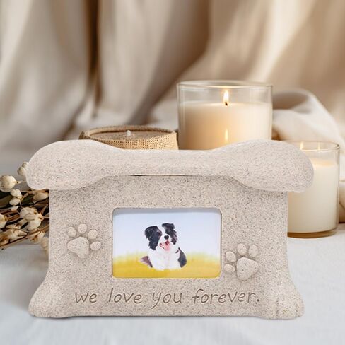 Pet Urn for Dog Ashes Box with Picture Funeral Cremation Box for Cat Resin Bone Shape Keepsake with Photo Frame for Loss of Dog Remembrance Gift (Yellow Cat Urn) in Saudi Arabia