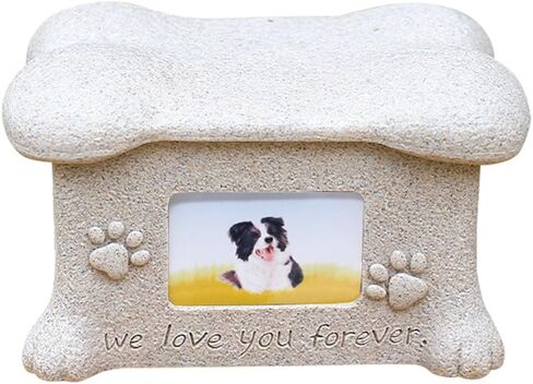 Pet Urn for Dog Ashes Box with Picture Funeral Cremation Box for Cat Resin Bone Shape Keepsake with Photo Frame for Loss of Dog Remembrance Gift (Yellow Cat Urn) in Saudi Arabia