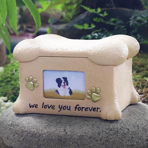 Pet Urn for Dog Ashes Box with Picture Funeral Cremation Box for Cat Resin Bone Shape Keepsake with Photo Frame for Loss of Dog Remembrance Gift (Yellow Cat Urn) in Saudi Arabia