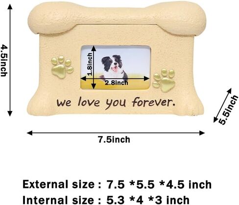 Pet Urn for Dog Ashes Box with Picture Funeral Cremation Box for Cat Resin Bone Shape Keepsake with Photo Frame for Loss of Dog Remembrance Gift (Yellow Cat Urn) in Saudi Arabia