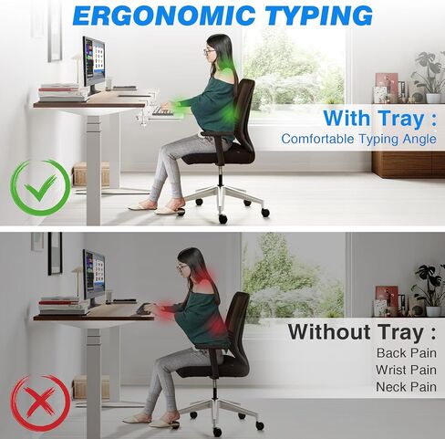 Rfiver Keyboard Tray Under Desk Pull Out with C Clamp Mount, 25.6 (30 Including Clamps) x 13 Inch Slide-Out Platform Computer Drawer Mouse for Typing, White in Saudi Arabia