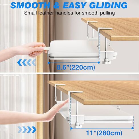 Rfiver Keyboard Tray Under Desk Pull Out with C Clamp Mount, 25.6 (30 Including Clamps) x 13 Inch Slide-Out Platform Computer Drawer Mouse for Typing, White in Saudi Arabia