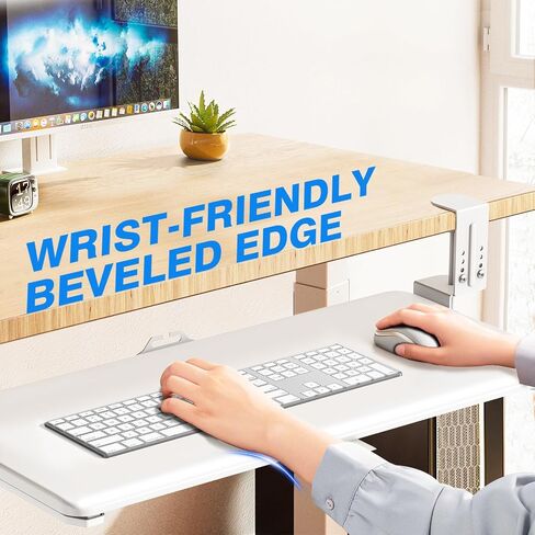 Rfiver Keyboard Tray Under Desk Pull Out with C Clamp Mount, 25.6 (30 Including Clamps) x 13 Inch Slide-Out Platform Computer Drawer Mouse for Typing, White in Saudi Arabia