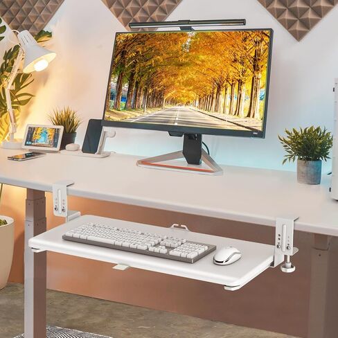 Rfiver Keyboard Tray Under Desk Pull Out with C Clamp Mount, 25.6 (30 Including Clamps) x 13 Inch Slide-Out Platform Computer Drawer Mouse for Typing, White in Saudi Arabia