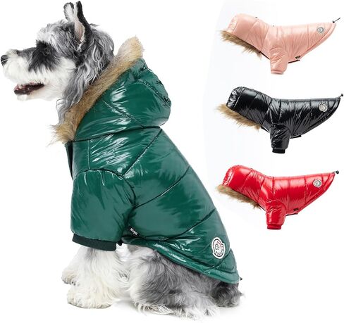 PINA Dog Winter Coat with Large Faux Fur Hood, Windproof and Warm, Suitable for Small to Large Dogs, Black, S in Kuwait