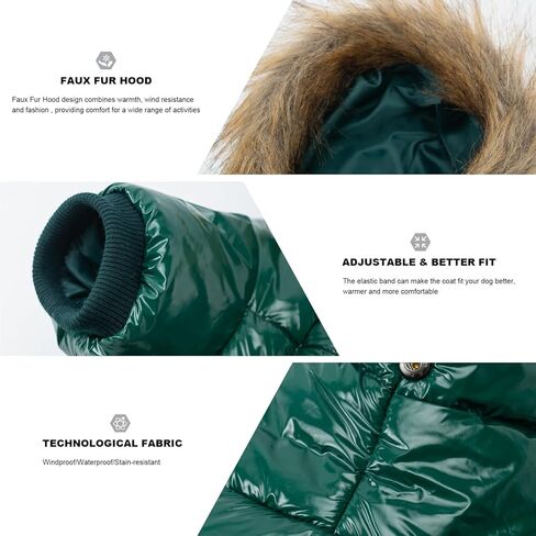 PINA Dog Winter Coat with Large Faux Fur Hood, Windproof and Warm, Suitable for Small to Large Dogs, Black, S in Kuwait