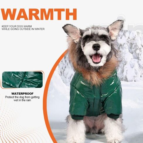 PINA Dog Winter Coat with Large Faux Fur Hood, Windproof and Warm, Suitable for Small to Large Dogs, Black, S in Kuwait