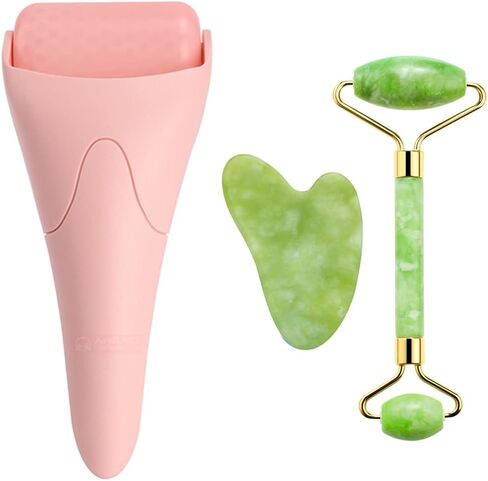 (Jade Roller + Ice Roller)2 In 1 Ice Roller for Face & Eye Puffiness relief and Jade Roller for Face Eyes Body Neck Facial Massage Tool Roller in Kuwait