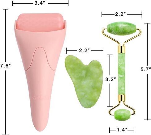 (Jade Roller + Ice Roller)2 In 1 Ice Roller for Face & Eye Puffiness relief and Jade Roller for Face Eyes Body Neck Facial Massage Tool Roller in Kuwait