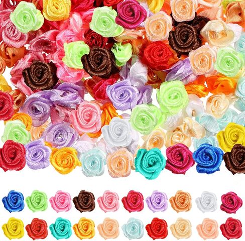 Weysat 300 Pcs Mini Roses for Crafts 15 mm Mini Small Satin Ribbon Roses Flowers Artificial Tiny Fabric Flowers DIY Sewing Rosettes Applique Embellishments for Wedding Gift Wrapping Decoration in Kuwait