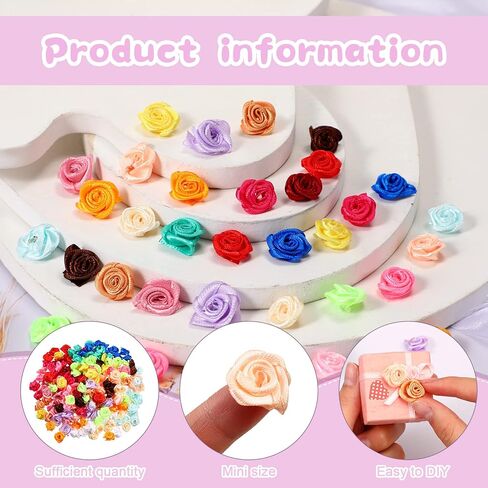 Weysat 300 Pcs Mini Roses for Crafts 15 mm Mini Small Satin Ribbon Roses Flowers Artificial Tiny Fabric Flowers DIY Sewing Rosettes Applique Embellishments for Wedding Gift Wrapping Decoration in Kuwait
